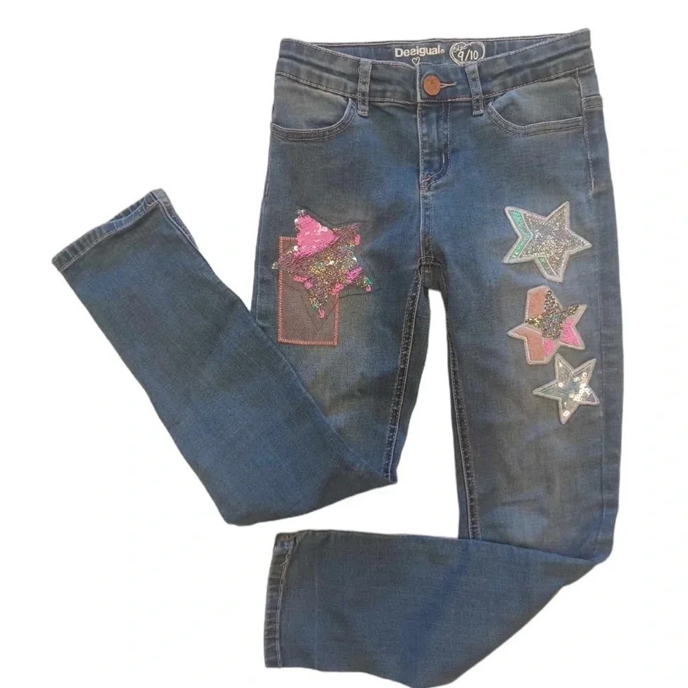 Desigual Emboidered  Stars Sequins Skinny Jeans Size 9/10